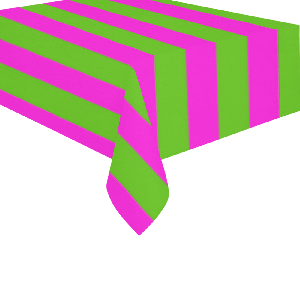 Pink Green Stripes Cotton Linen Tablecloth 60" x 90"