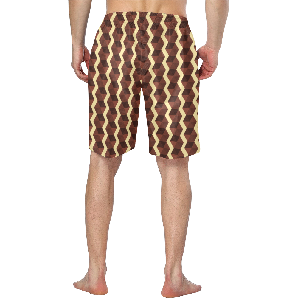 Brown and Gold Print Men's Swim Trunk (Model L21)