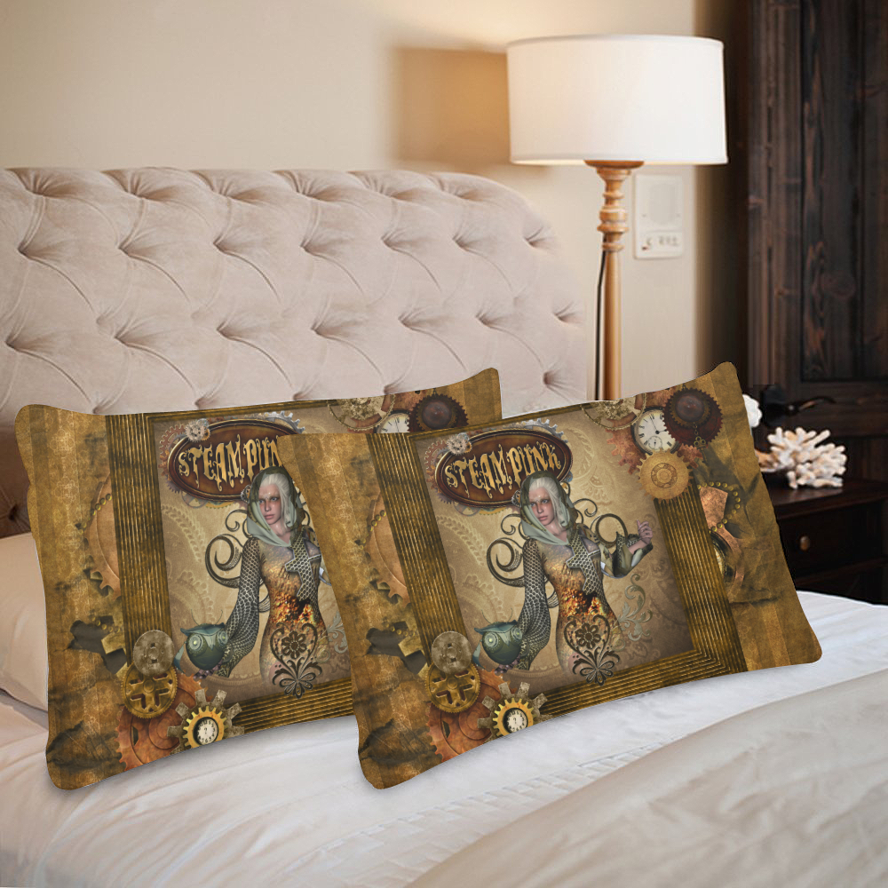 Steampunk lady with owl Custom Pillow Case 20"x 30" (One Side) (Set of 2)