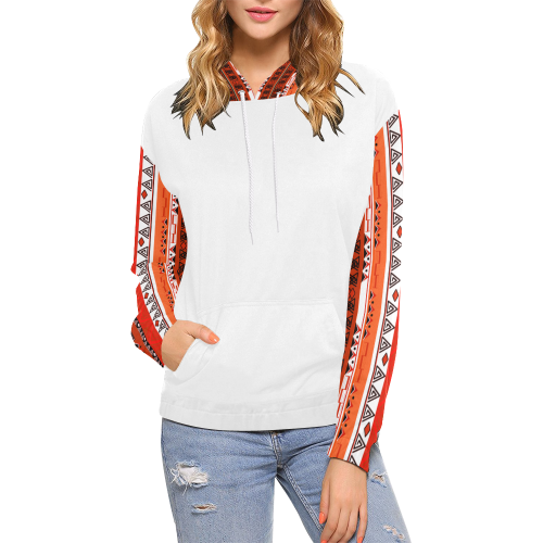 Red Black Orange Ethnic Print women's hoodie $38.99 base price All Over Print Hoodie for Women (USA Size) (Model H13)