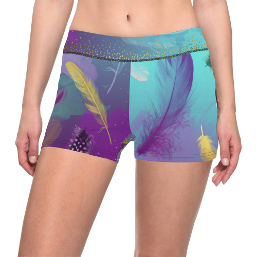 Dancing Feathers - Turquoise and Purple Women's All Over Print Short Leggings (Model L28)