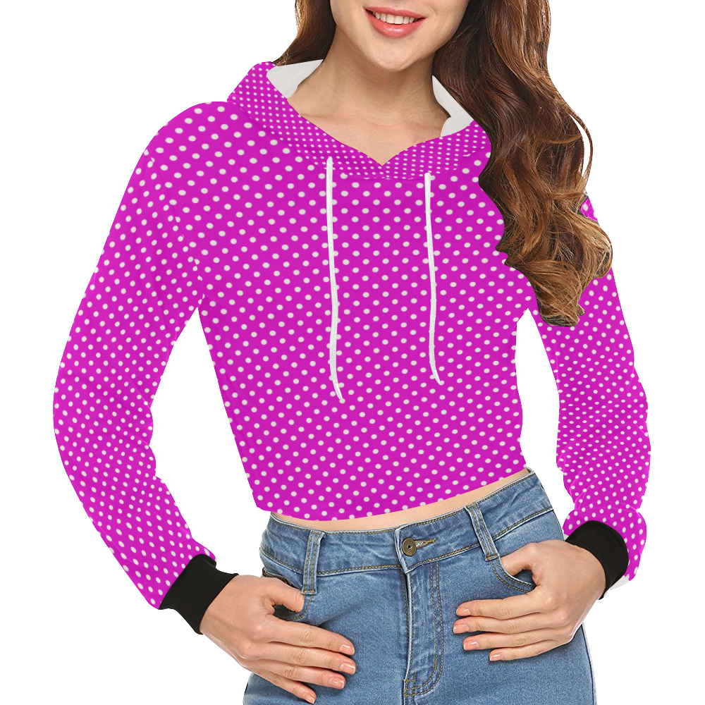 Pink polka dots All Over Print Crop Hoodie for Women (Model H22)