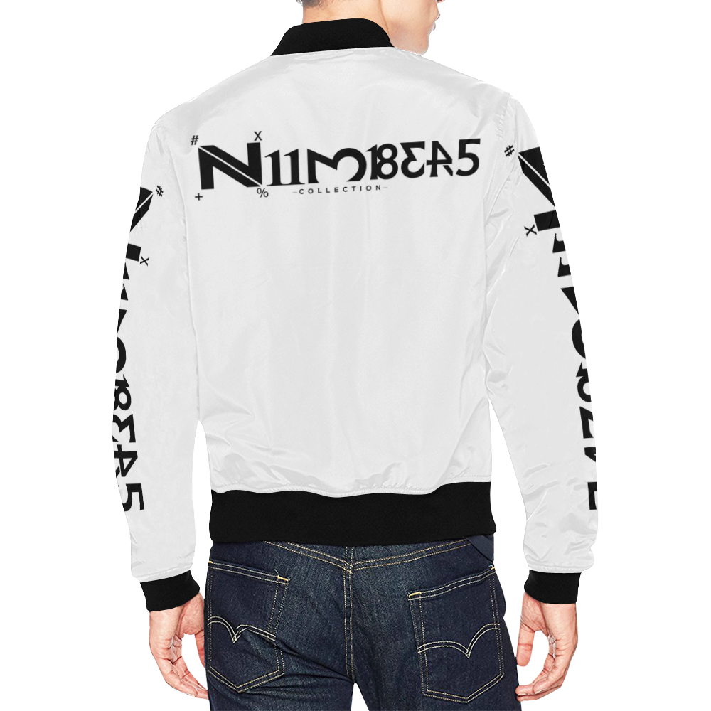 NUMBERS Collection LOGO White/Black All Over Print Bomber Jacket for Men (Model H19)