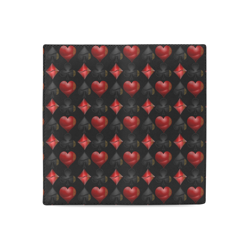 Las Vegas Black and Red Casino Poker Card Shapes on Black Women's Leather Wallet (Model 1611)