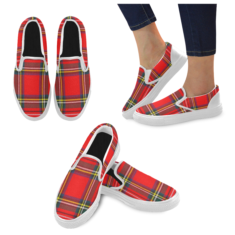 STEWART ROYAL MODERN HEAVY WEIGHT TARTAN Women's Slip-on Canvas Shoes (Model 019)