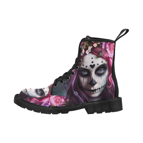 Death Girl Sugar Skull Gothic Martin Boots for Men (Black) (Model 1203H)