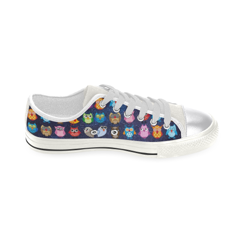 Colorful Owls on Starry Night White Women's Classic Canvas Shoes (Model 018)