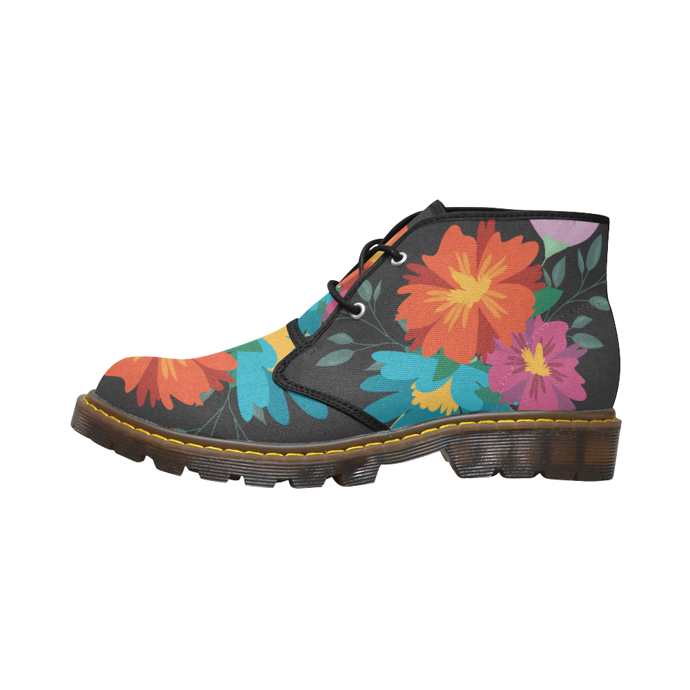 FLORAL DESIGN 21 Men's Canvas Mid-Top Boots (Model 2402-1)