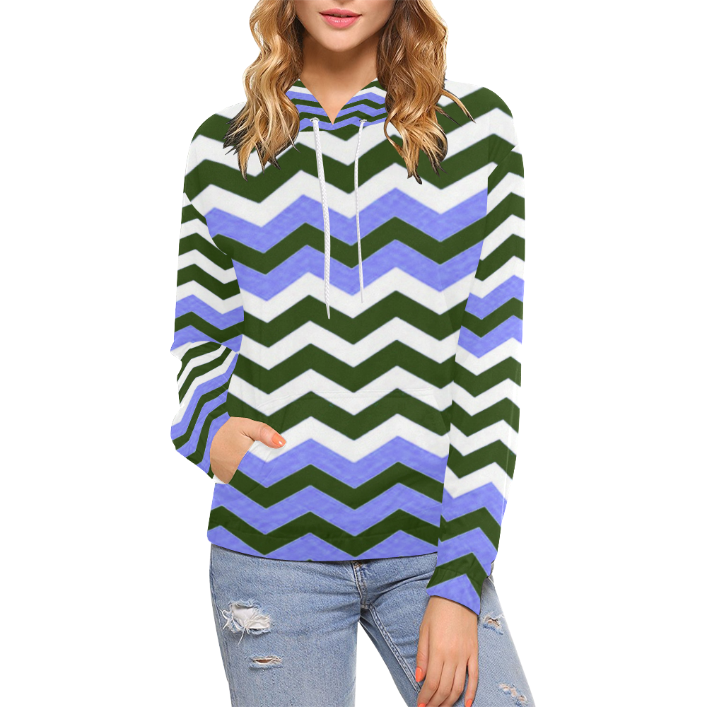 Azure Black ZigZag Sport All Over Print Hoodie for Women (USA Size) (Model H13)