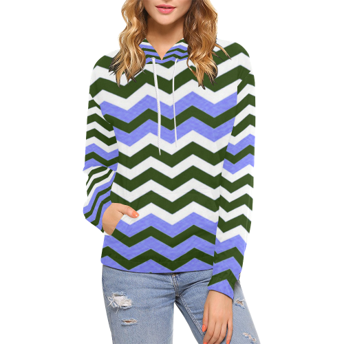 Azure Black ZigZag Sport All Over Print Hoodie for Women (USA Size) (Model H13)
