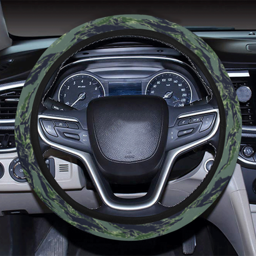 Jungle Tiger Stripe Green Camouflage Steering Wheel Cover with Elastic Edge