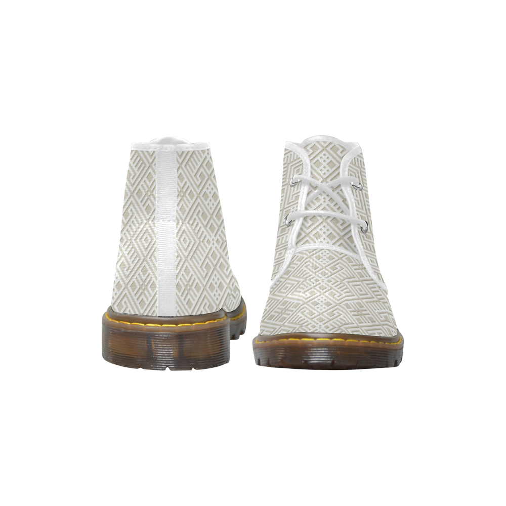 White 3D Geometric Pattern Women's Canvas Chukka Boots/Large Size (Model 2402-1)