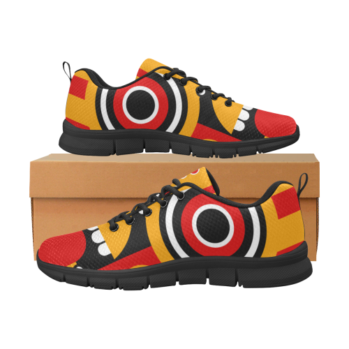 Red Yellow Tiki Tribal Women's Breathable Running Shoes/Large (Model 055)