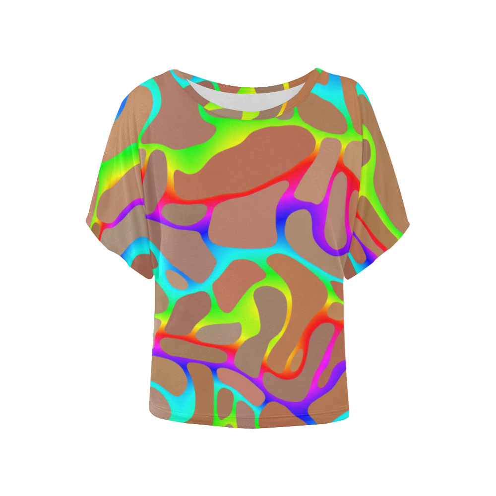 Colorful wavy shapes Women's Batwing-Sleeved Blouse T shirt (Model T44)