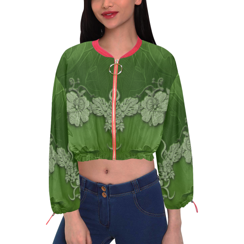 Wonderful green floral design Cropped Chiffon Jacket for Women (Model H30)