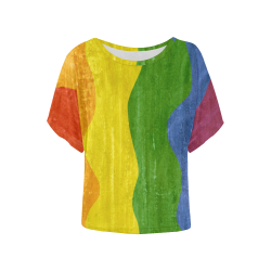 Gay Pride - Rainbow Flag Waves Stripes 3 Women's Batwing-Sleeved Blouse T shirt (Model T44)