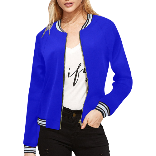 color medium blue All Over Print Bomber Jacket for Women (Model H21)