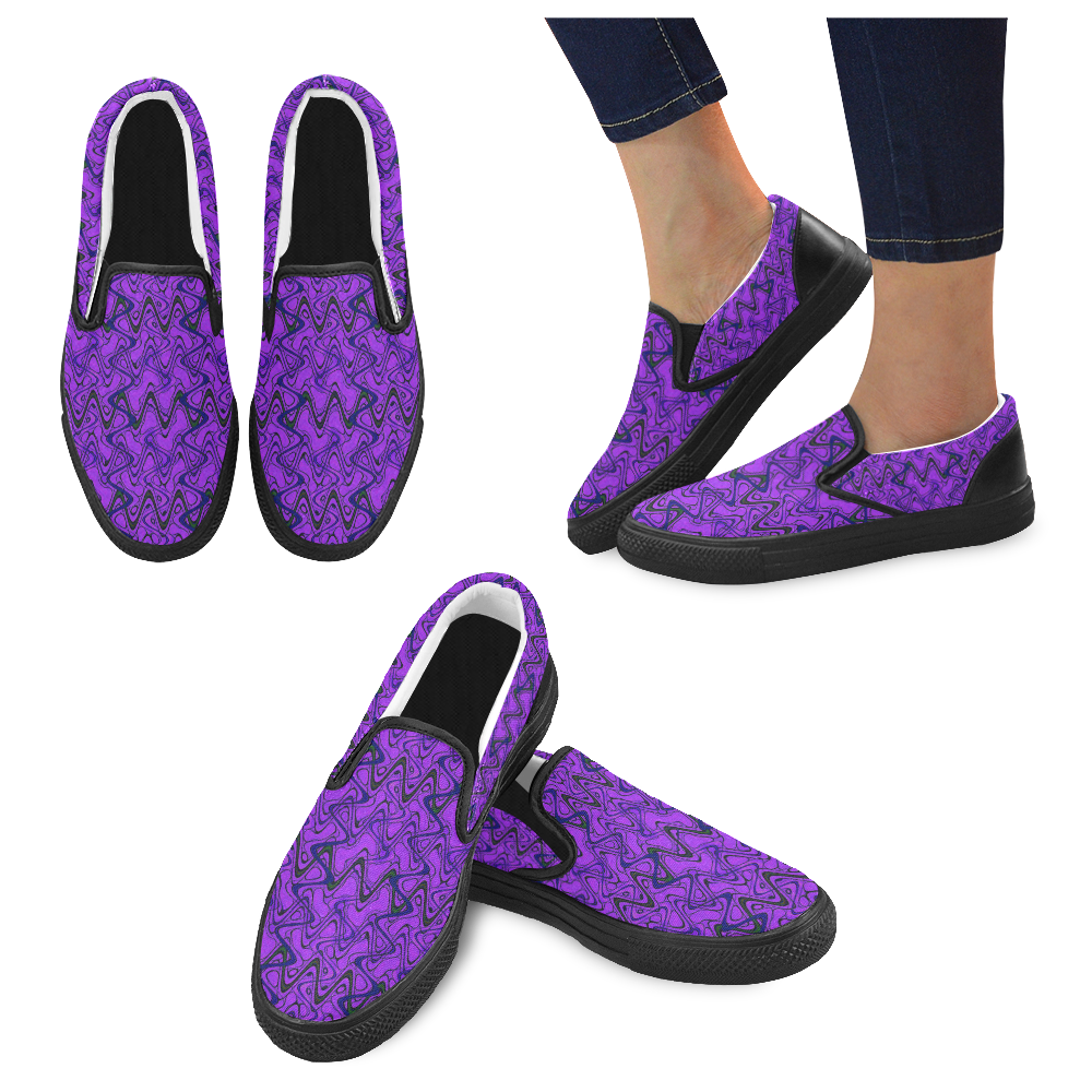 Purple and Black Waves pattern design Men's Slip-on Canvas Shoes (Model 019)