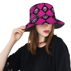 Checkered Skulls Pink All Over Print Bucket Hat
