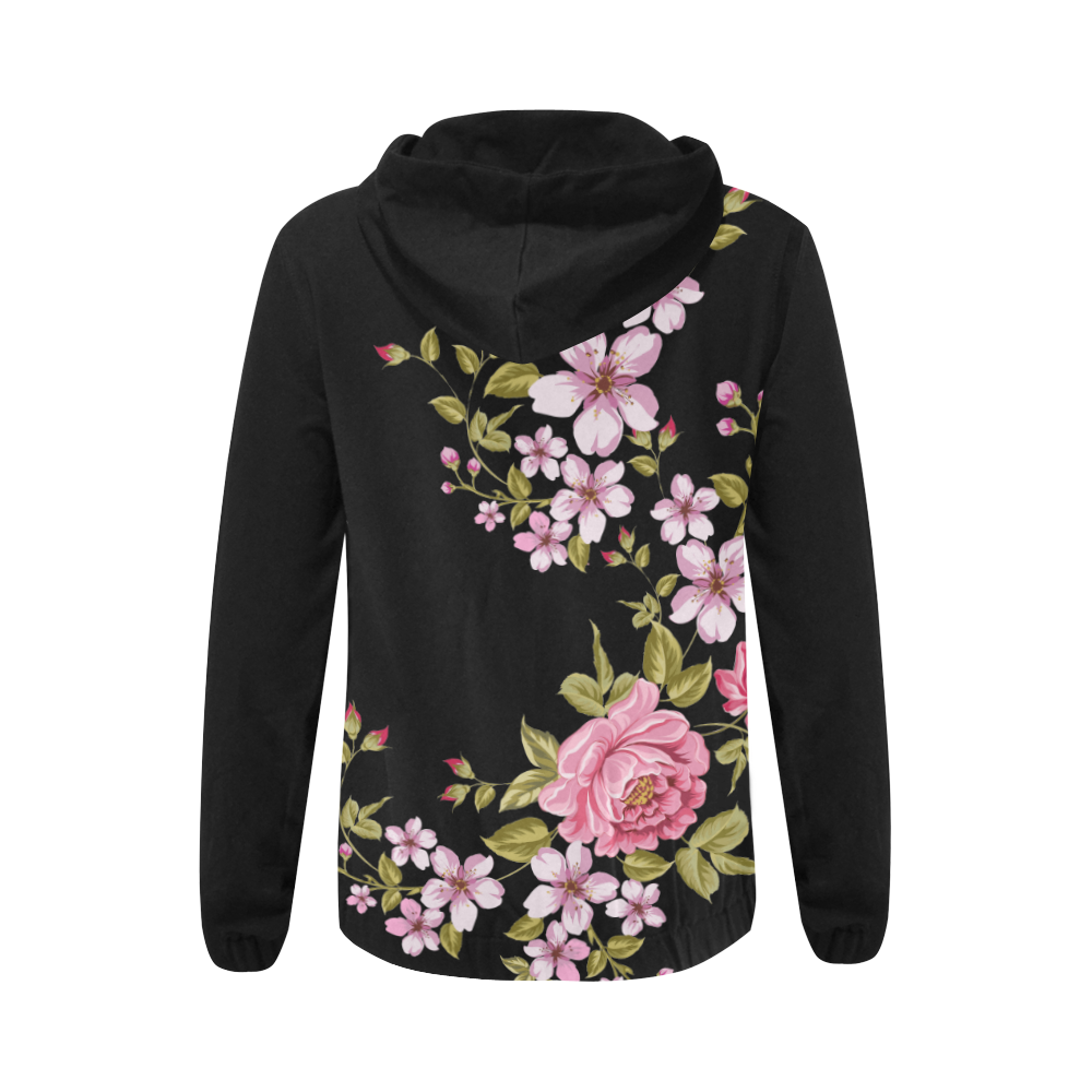 Pure Nature - Summer Of Pink Roses 1 All Over Print Full Zip Hoodie for Women (Model H14)