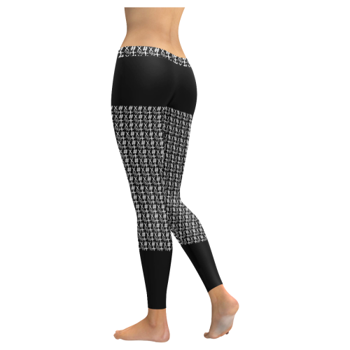 NUMBERS Collection Symbols Black/White Women's Low Rise Leggings (Invisible Stitch) (Model L05)