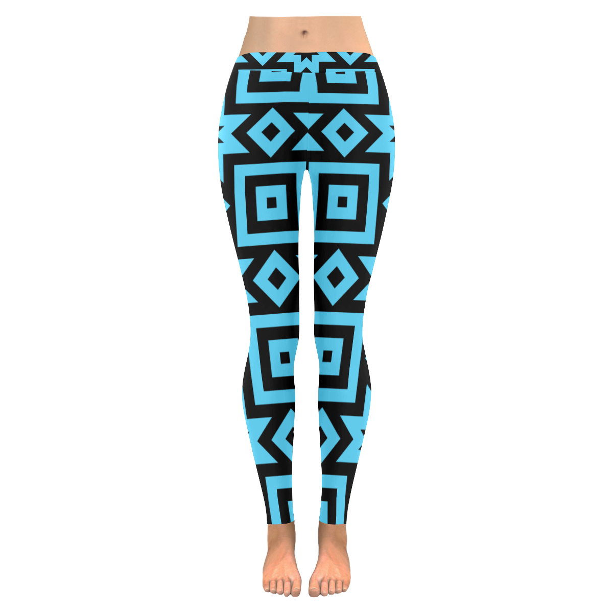 Blue/Black Geometric Pattern Women's Low Rise Leggings (Invisible Stitch) (Model L05)
