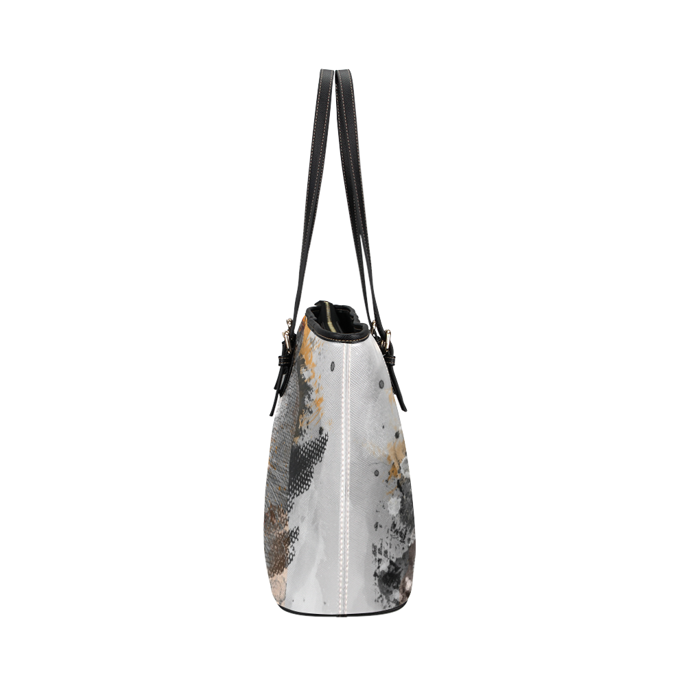 cat kitty art #cat #kitty Leather Tote Bag/Small (Model 1651)