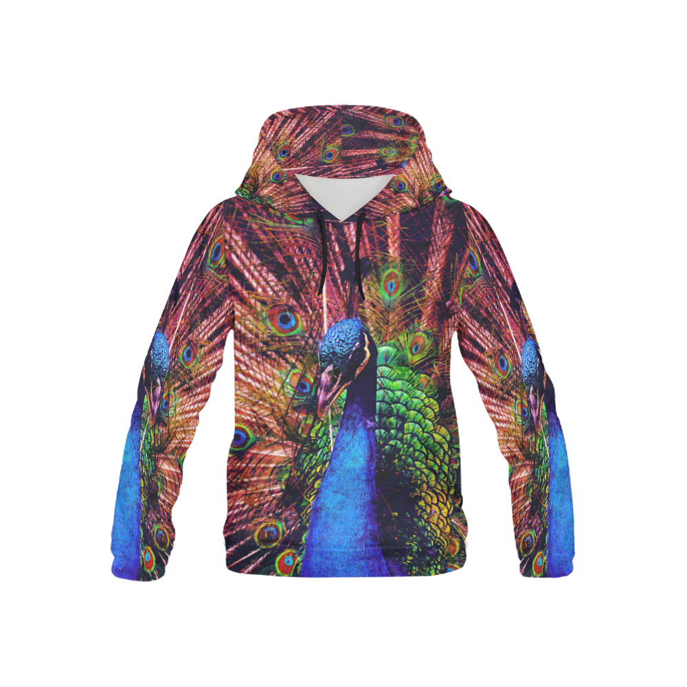 Impressionist Peacock All Over Print Hoodie for Kid (USA Size) (Model H13)