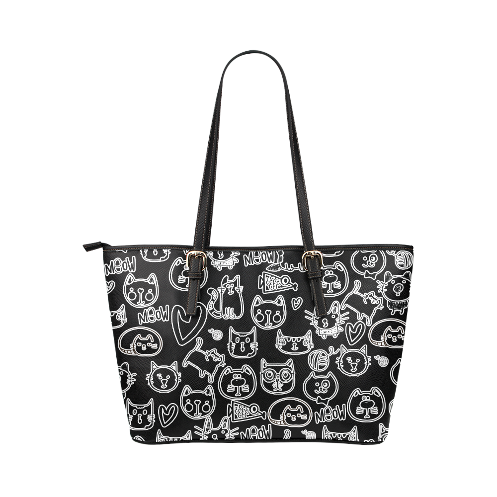 Meow Cats Leather Tote Bag/Small (Model 1651)