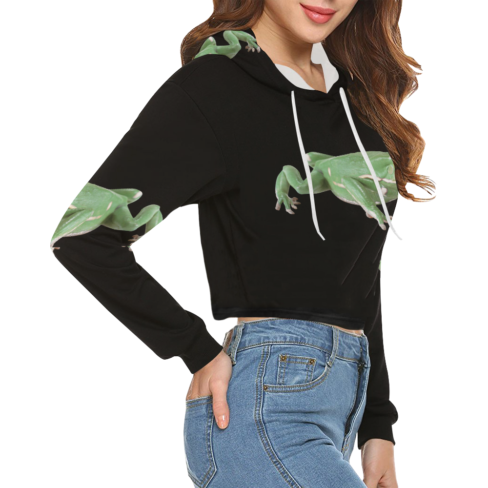 frog All Over Print Crop Hoodie for Women (Model H22)