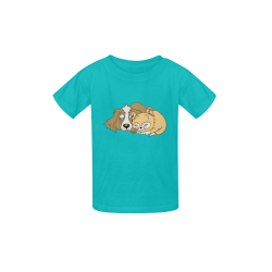 Napping Dog And Kitten Turquoise Kid's  Classic T-shirt (Model T22)