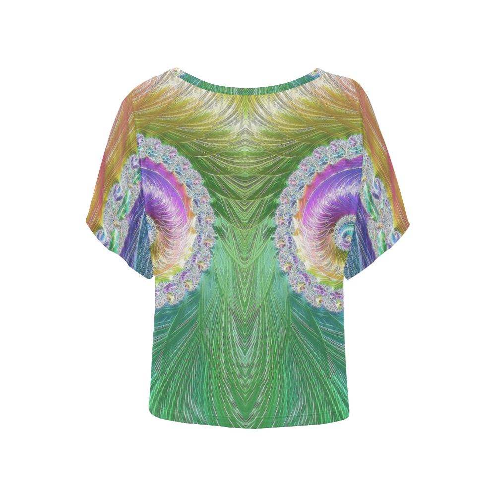 Frax Fractal Rainbow Women's Batwing-Sleeved Blouse T shirt (Model T44)