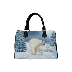 Polar bear mum with polar bear cub Boston Handbag (Model 1621)