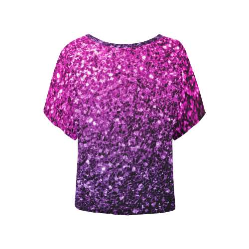 Beautiful Purple Pink Ombre glitter sparkles Women's Batwing-Sleeved Blouse T shirt (Model T44)