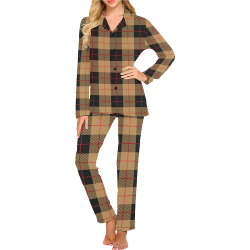 cuadros marrones Women's Long Pajama Set