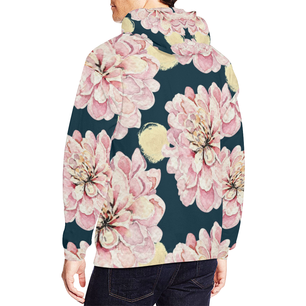 Watercolor Flowers Pink Teal Yellow All Over Print Hoodie for Men (USA Size) (Model H13)