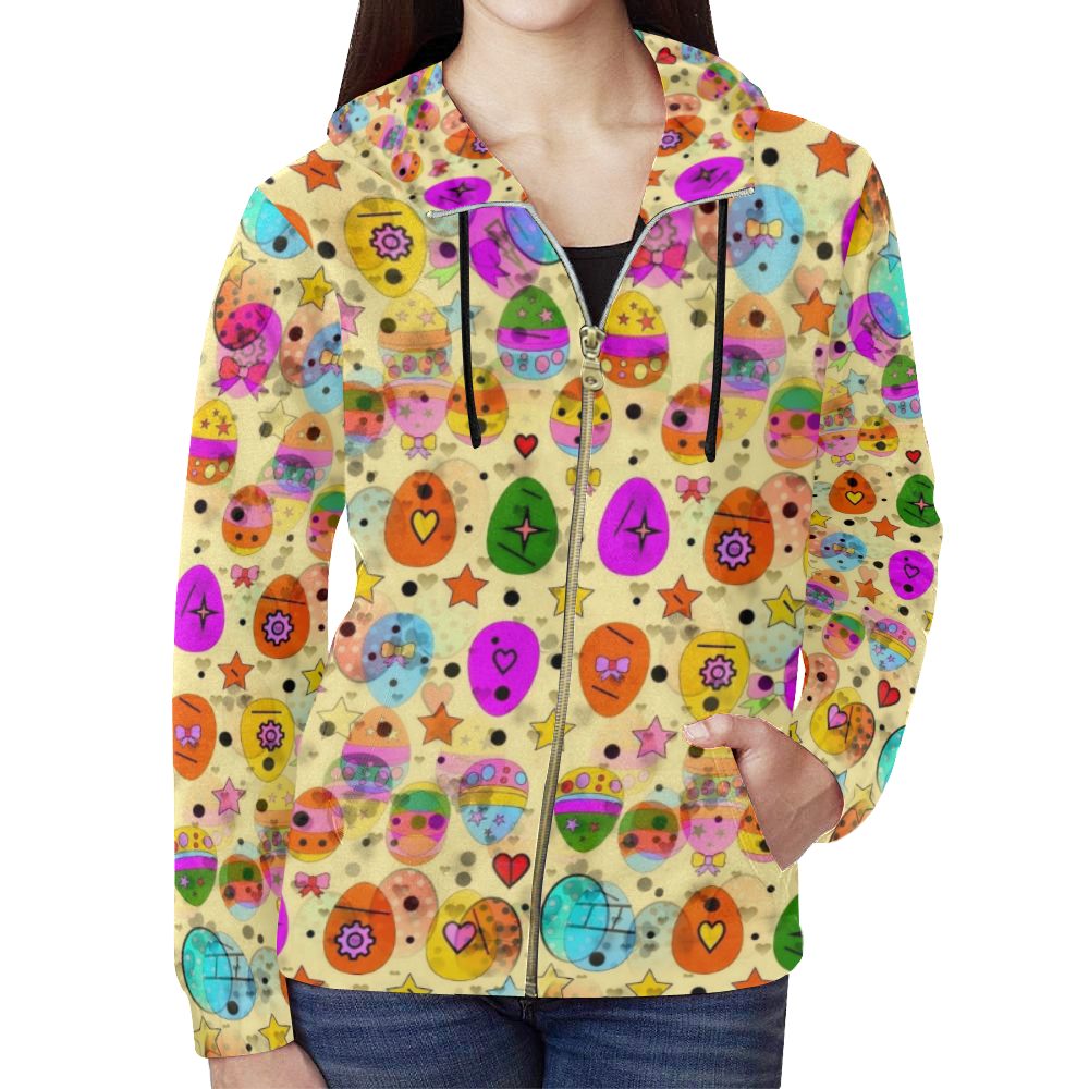 Egg Popart by Nico Bielow All Over Print Full Zip Hoodie for Women (Model H14)