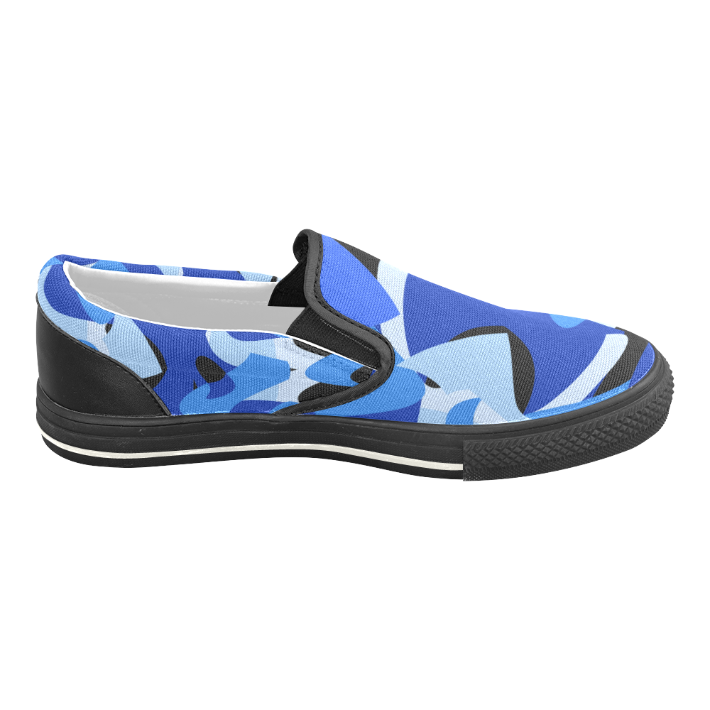 Camouflage Abstract Blue and Black Women's Slip-on Canvas Shoes/Large Size (Model 019)