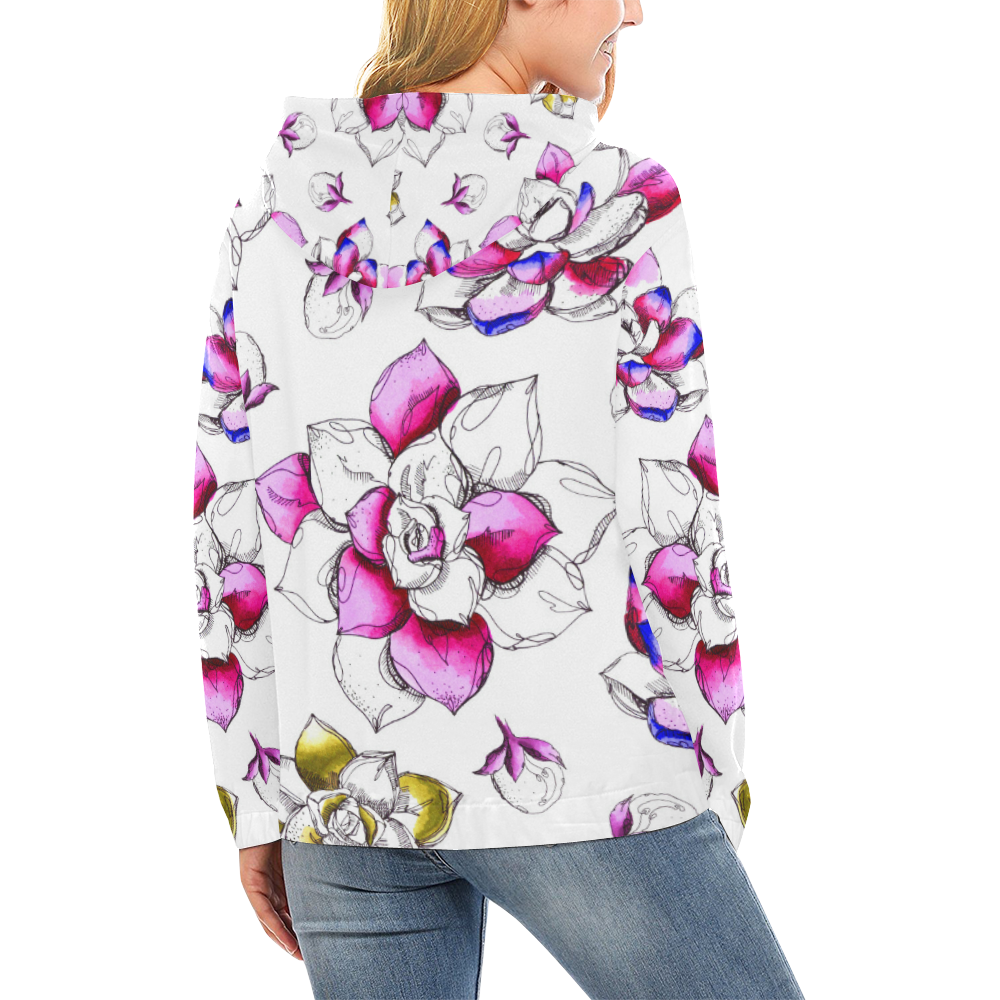 floral pink All Over Print Hoodie for Women (USA Size) (Model H13)