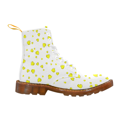 Yellow Hearts Floating on White Martin Boots For Women Model 1203H