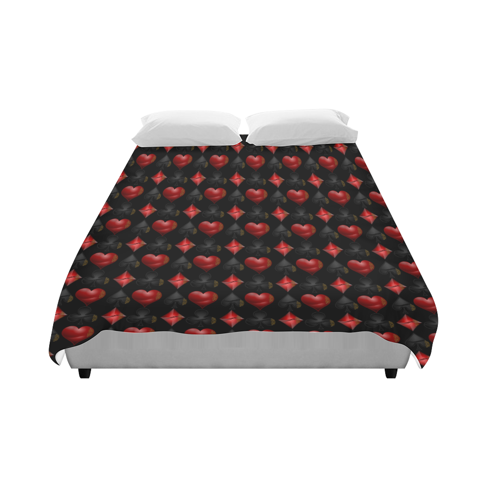 Las Vegas Black and Red Casino Poker Card Shapes on Black Duvet Cover 86"x70" ( All-over-print)
