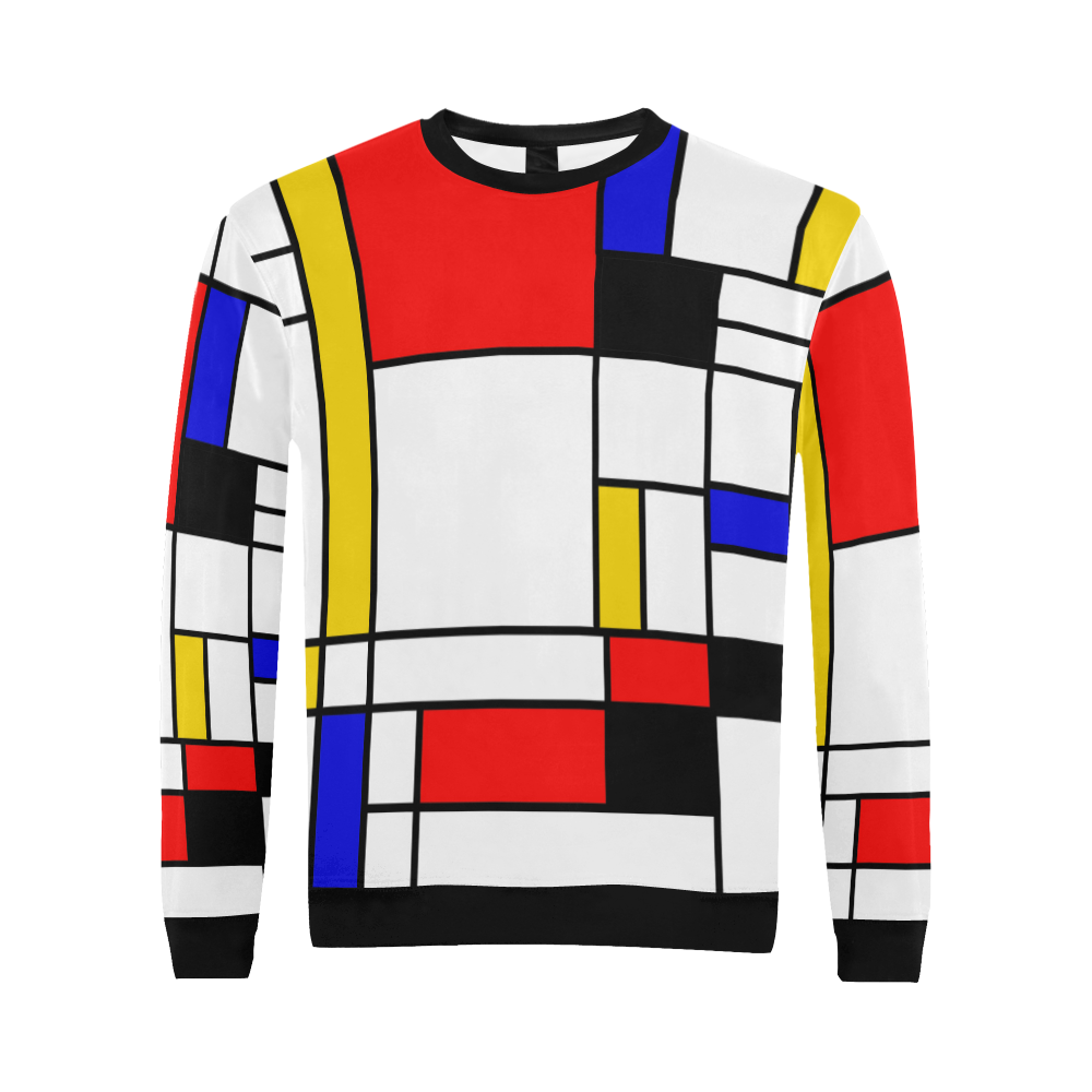 Bauhouse Composition Mondrian Style All Over Print Crewneck Sweatshirt for Men (Model H18)