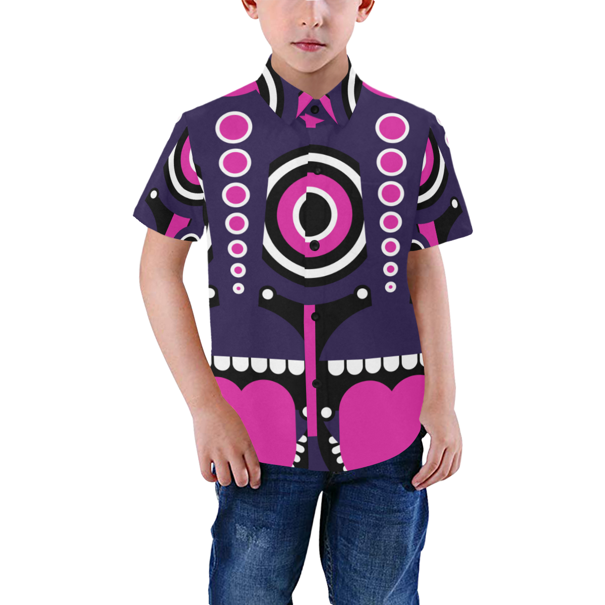 Pink Purple Tiki Tribal Boys' All Over Print Short Sleeve Shirt (Model T59)