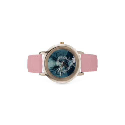 Dolphin jumping by a heart Women's Rose Gold Leather Strap Watch(Model 201)