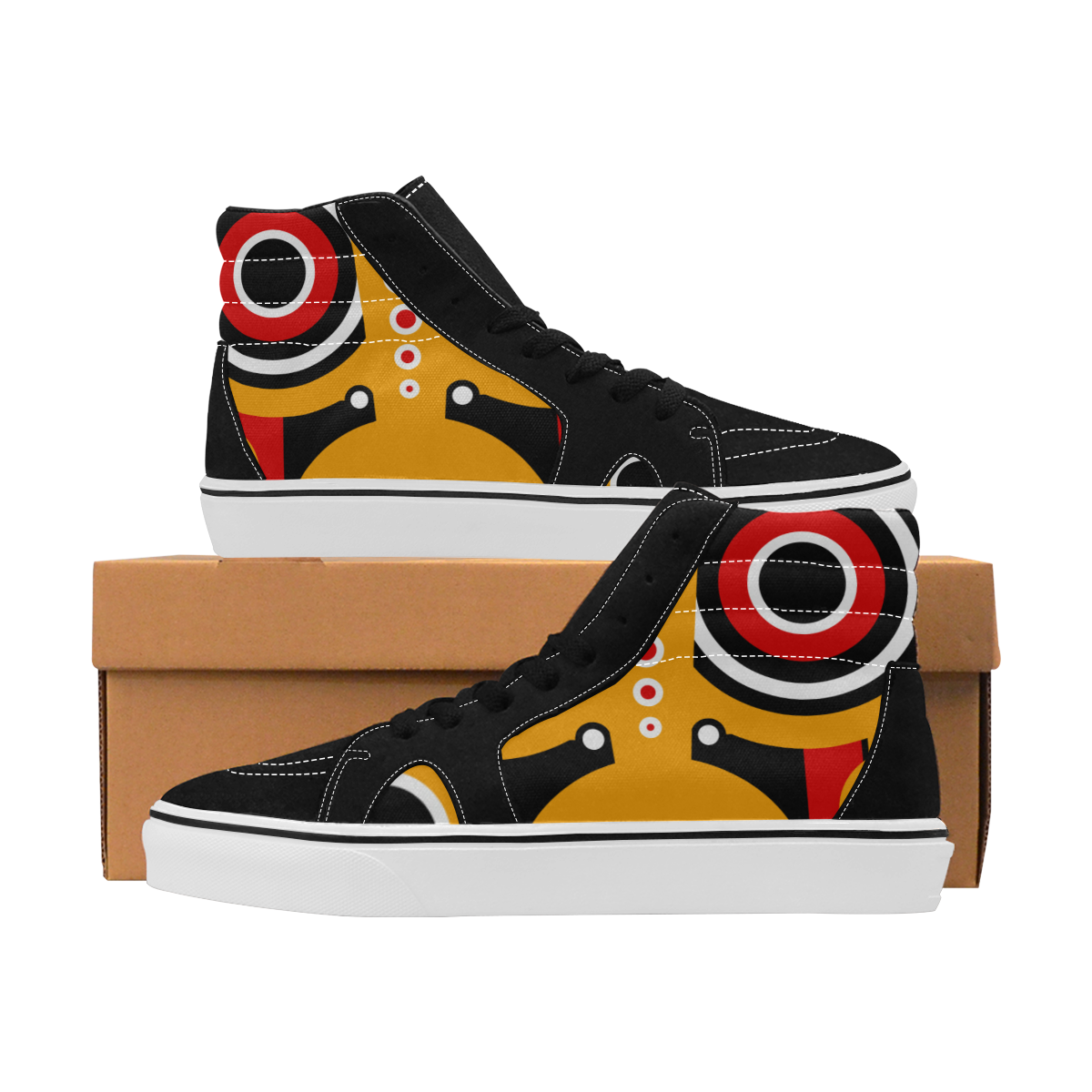 Red Yellow Tiki Tribal Men's High Top Skateboarding Shoes (Model E001-1)
