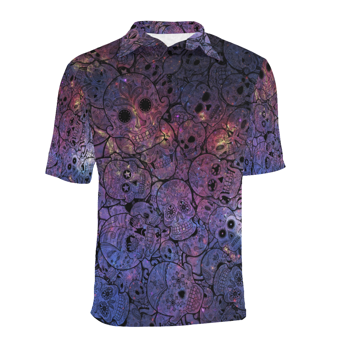 Cosmic Sugar Skulls Men's All Over Print Polo Shirt (Model T55)