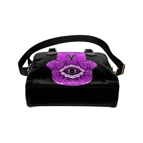 Purple Hamsa Symbol Leather Shoulder Handbag (Model 1634)