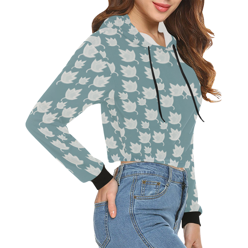 leaves on color ornate All Over Print Crop Hoodie for Women (Model H22)