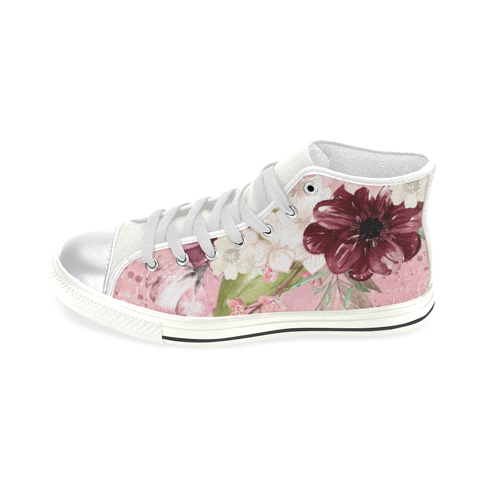 Floral Flowers Shoes, Watercolor BURGUNDY DREAMS Women's Classic High Top Canvas Shoes (Model 017)