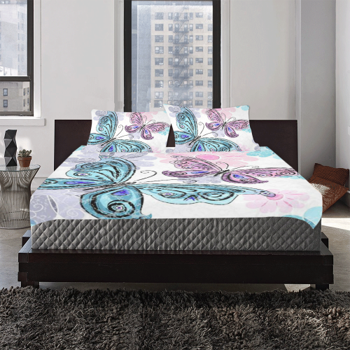 Colorful Butterflies and Flowers V9 3-Piece Bedding Set